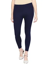 Stylish Blue Cotton Solid Leggings For Women-thumb1