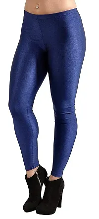 Fabulous Navy Blue Satin Leggings For Women-thumb1