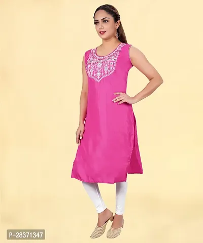 Stylish Pink Cotton Silk Embroidered Kurti For Women-thumb0