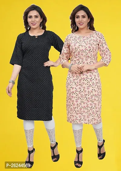 Fancy Straight Multicoloured Printed Crepe Kurta For Women Pack of 2-thumb3