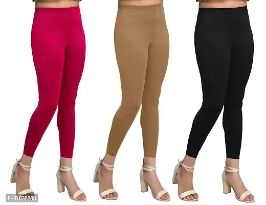 Stylish Multicoloured Cotton Solid Leggings For Women Pack Of 3-thumb0