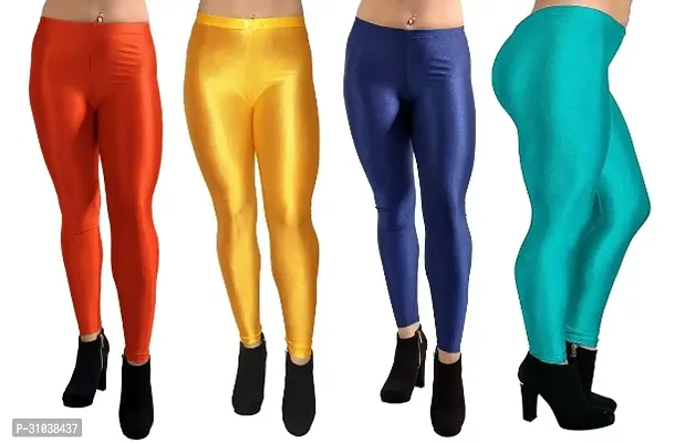 Stylish Multicoloured Satin Solid Leggings For Women Pack Of 4-thumb0