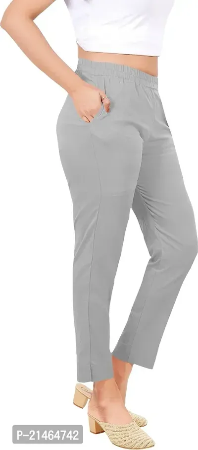 Elegant Grey Cotton Slub Solid Ethnic Pant For Women-thumb3