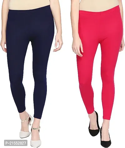 Stylish  Comfortable Cotton Ankle Length Women's Premium Cotton Stretchable Leggings with Rib for women Combo-thumb0