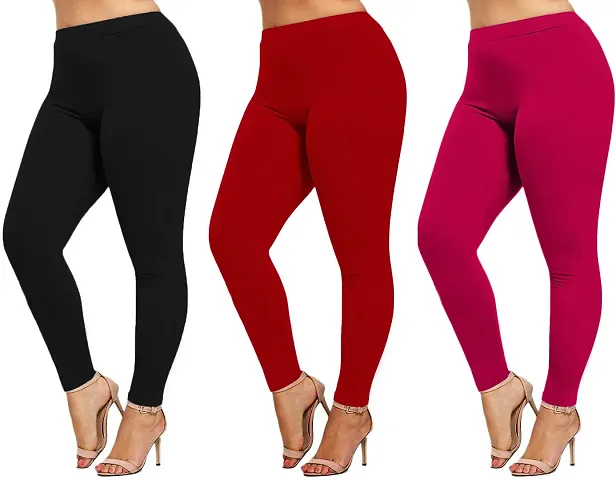 Stylish Cotton Blend Leggings For Women - Pack Of 3