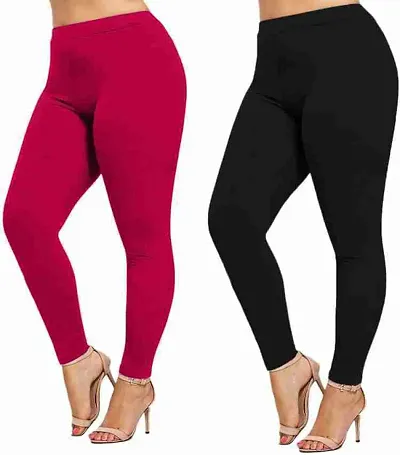 Stylish Satin Solid Leggings For Women - Pack Of 2