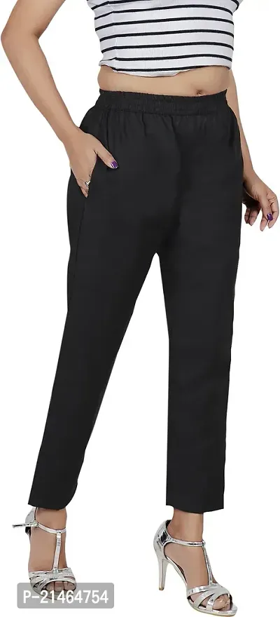 Elegant Black Cotton Blend Solid Ethnic Pant For Women-thumb3