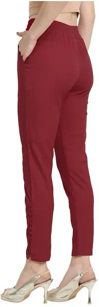 Elegant Maroon Cotton Slub Solid Ethnic Pant For Women-thumb1