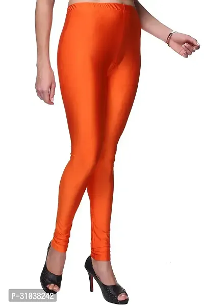 Stylish Orange Satin Solid Leggings For Women-thumb0