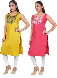 ColorsCube Straight Embroidered Poly Silk Kurta-thumb2