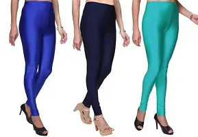 Stylish Multicoloured Satin Solid Leggings For Women Pack Of 3-thumb2