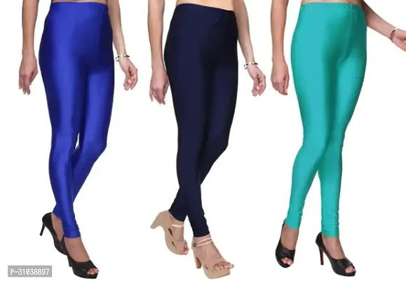 Stylish Multicoloured Satin Solid Leggings For Women Pack Of 3-thumb3