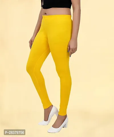 Fabulous Yellow Cotton Solid Leggings For Women