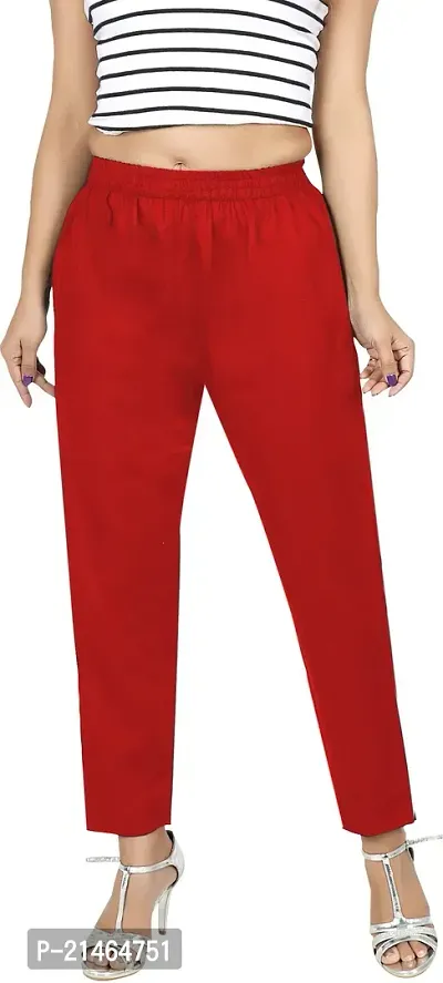 Elegant Red Cotton Blend Solid Ethnic Pant For Women-thumb0