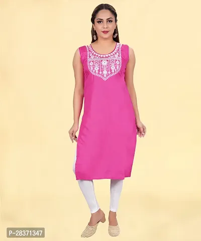 Stylish Pink Cotton Silk Embroidered Kurti For Women-thumb3