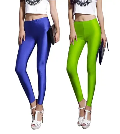 Stylish Satin Solid Leggings For Women - Pack Of 2