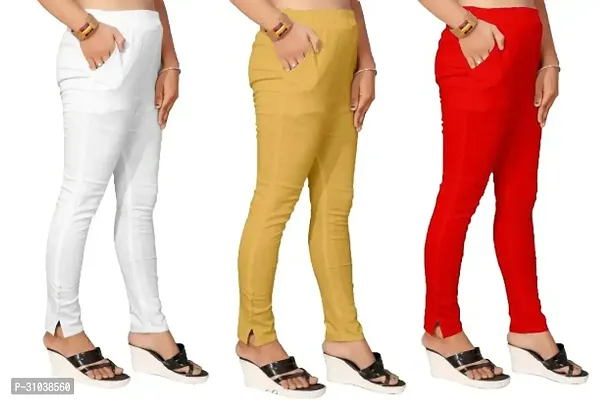 Stylish Multicoloured Cotton Slub Solid Ethnic Pants For Women Pack Of 3