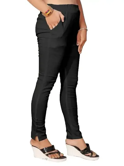 Stylish Cotton Slub Solid Leggings For Women