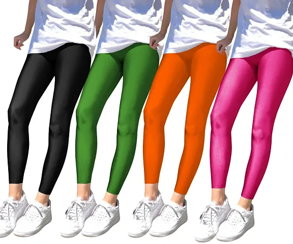 Stylish Cotton Lycra Solid Leggings for Women Pack of 4