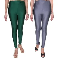 Stylish Multicoloured Satin Solid Leggings For Women Pack Of 2-thumb1