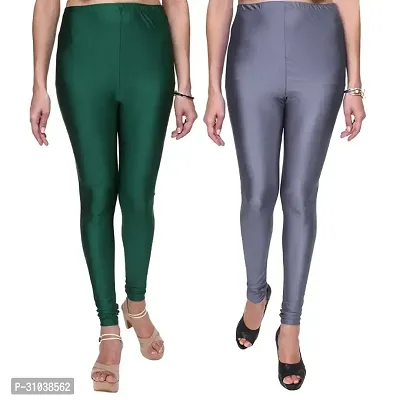 Stylish Multicoloured Satin Solid Leggings For Women Pack Of 2-thumb2