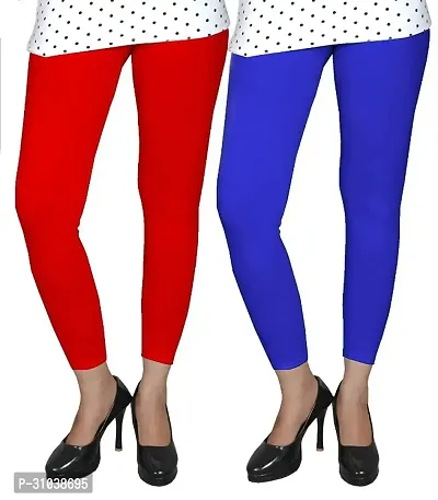 Stylish Multicoloured Cotton Solid Leggings For Women Pack Of 2