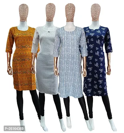 Fabulous Printed Crepe Kurta For Women And Girls- Pack Of 4