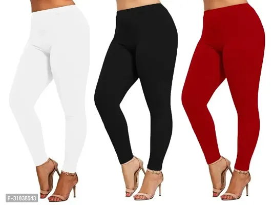 Stylish Multicoloured Cotton Blend Solid Leggings For Women Pack Of 3