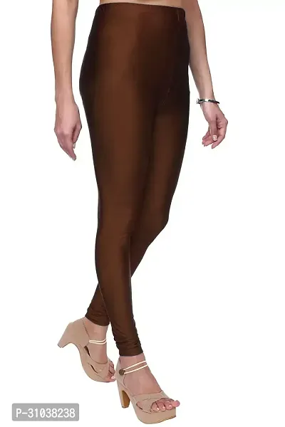 Stylish Brown Satin Solid Leggings For Women-thumb0