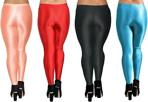 Fabulous Multicoloured Silk Blend  Leggings Combo For Women-thumb1