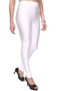 Stylish White Satin Solid Leggings For Women-thumb1