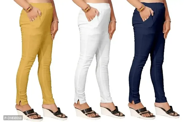 Stylish Multicoloured Cotton Slub Solid Ethnic Pants For Women Pack Of 3-thumb0