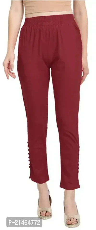 Elegant Maroon Cotton Slub Solid Ethnic Pant For Women-thumb0