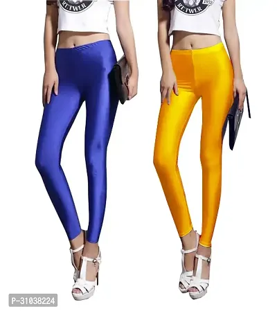 Stylish Multicoloured Satin Solid Leggings For Women Pack Of 2-thumb0