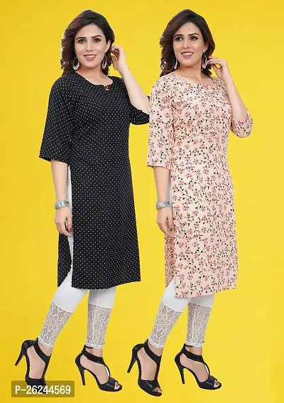 Fancy Straight Multicoloured Printed Crepe Kurta For Women Pack of 2-thumb2