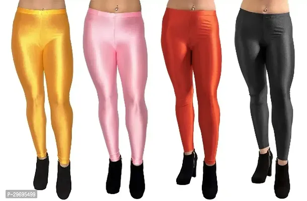 Fabulous Multicoloured Satin Solid Leggings For Women Pack Of 4-thumb0