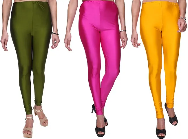 Stylish Satin Solid Leggings For Women - Pack Of 3