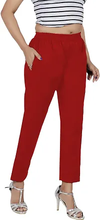 Elegant Red Cotton Blend Solid Ethnic Pant For Women-thumb2