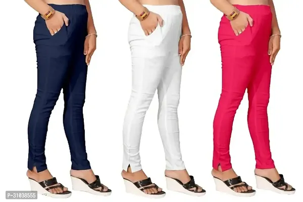 Stylish Multicoloured Cotton Slub Solid Ethnic Pants For Women Pack Of 3-thumb0