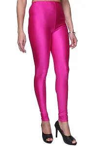 Stylish Pink Satin Solid Leggings For Women-thumb1