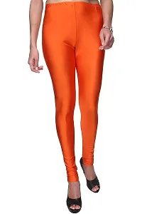 Stylish Orange Satin Solid Leggings For Women-thumb1