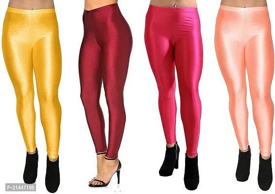 Fabulous Multicoloured Silk Blend  Leggings Combo For Women-thumb0