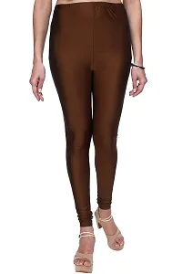 Stylish Brown Satin Solid Leggings For Women-thumb1