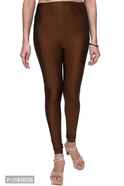 Stylish Brown Satin Solid Leggings For Women-thumb2