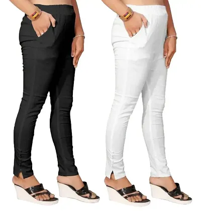 Stylish Slub Solid Ethnic Pant For Women-Pack Of 2