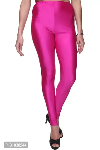 Stylish Pink Satin Solid Leggings For Women-thumb0