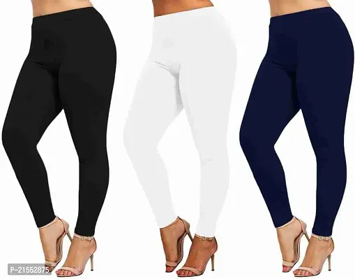 Stylish  Comfortable Cotton Ankle Length Women's Premium Cotton Stretchable Leggings with Rib for women Combo