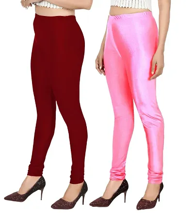 Stylish Satin Solid Leggings For Women - Pack Of 2