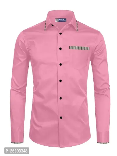 Stylish Pink Cotton Long Sleeve Formal Shirt For Men-thumb0