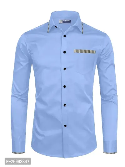 Stylish Blue Cotton Long Sleeve Formal Shirt For Men-thumb0